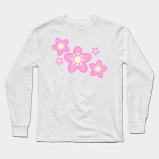 Sakura Cherry Blossom Flower Clusters in White Background Long Sleeve T-Shirt